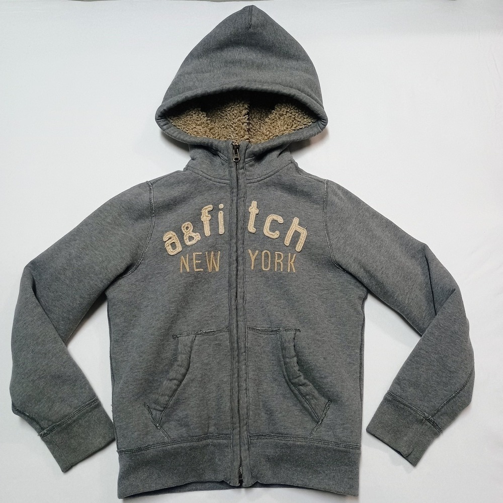 Abercrombie Fitch Kids Large Women's Small Grey Sherpa Fur Wolf Zip Hoodie